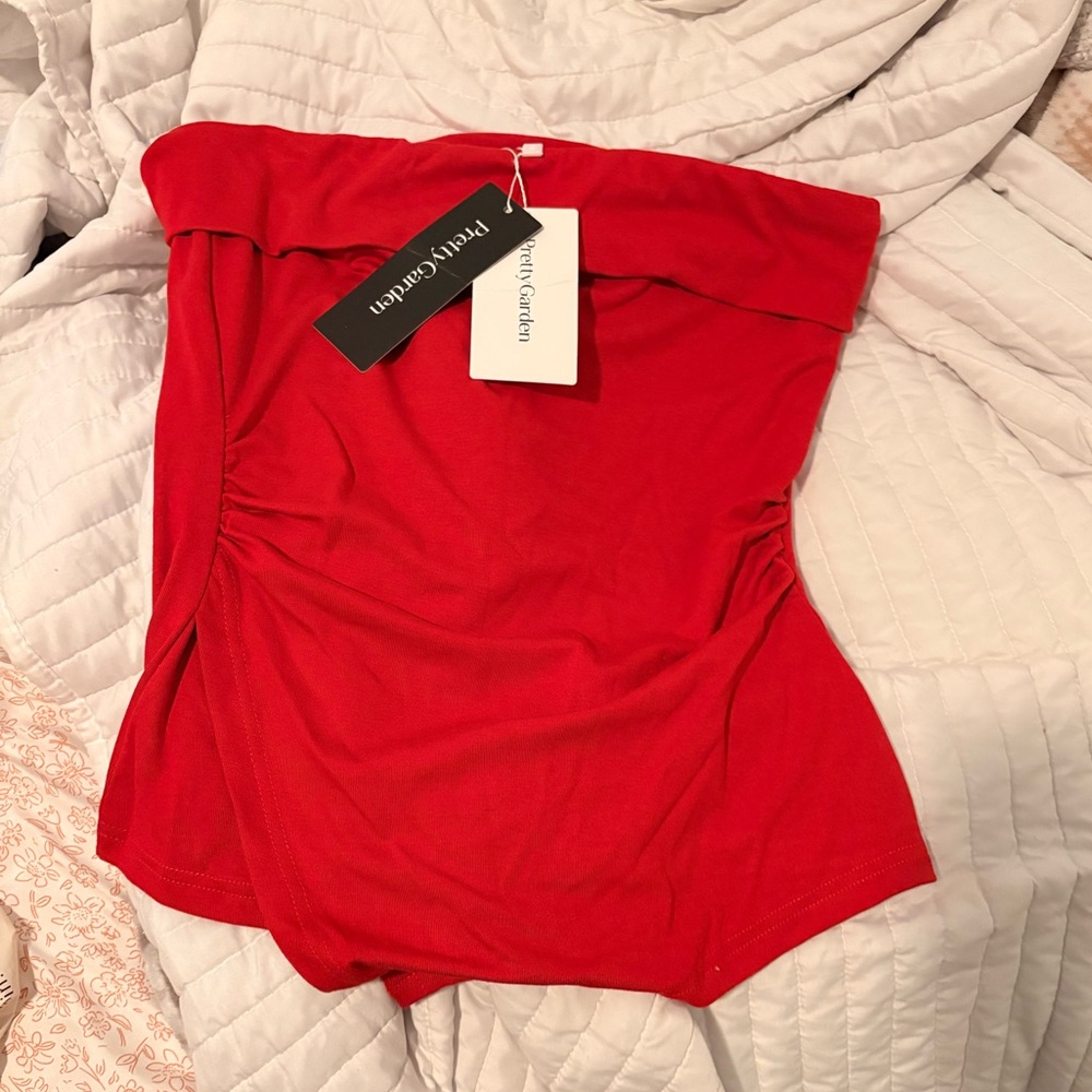 Penny Garden Red Strapless Blouse